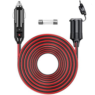 Imagem de RWUJILONG Cabo de extensão de isqueiro resistente de 12 V/24 V, 3 m, com luz LED para carro, veículo, bomba de pneu, compressor de ar, geladeira, cafeteira, etc. (1 fusível sobressalente)