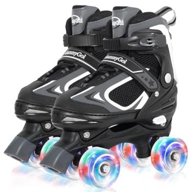 Imagem de MammyGol Patins para meninos e meninas, 4 tamanhos ajustáveis Quadriciclos para crianças com todas as rodas que acendem, proteção total para crianças brincando em ambientes internos e externos preto tamanho 1 2 3