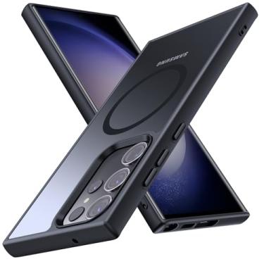 Imagem de YSLBWLE Capa magnética para Galaxy S23 Ultra, [compatível com magnético], [proteção contra quedas de grau militar de 3,5 m] fina protetora translúcida fosca, TPU + PC capa protetora de luxo para