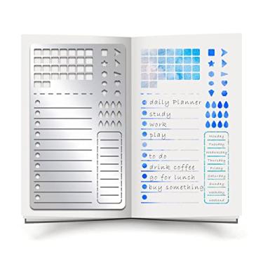 Imagem de INFUNLY Estêncil de diário de metal – forma de planejamento, linhas retas, estêncil de desenho e pintura de aço inoxidável para diário, calendário, agenda, diário, álbum de recortes