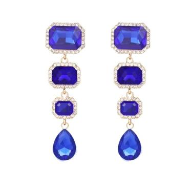 Imagem de Met-edianger Brincos vintage com pingente de strass, brincos de cristal pendurados, retangulares, de gota, para mulheres e meninas, Zinco Aço inoxidável, Strass