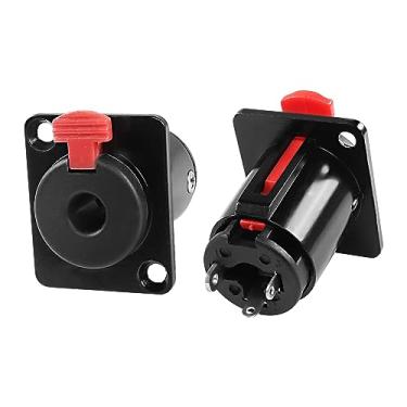 Imagem de XMSJSIY Conector adaptador de tomada de áudio estéreo de 6,35 mm de 6,35 mm TS/TRS de 6,35 mm, soquete fêmea, montagem em painel com estilo de trava, tamanho da série D, para microfone, alto-falante,