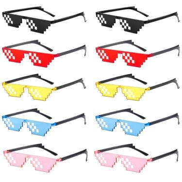 Imagem de SUNOVELTIES 10 Pack Thug Life Party Sunglasses 8 Bit Pixelated Multicolor Mosaic Gamer MLG Photo Props Glasses for Adults Teens