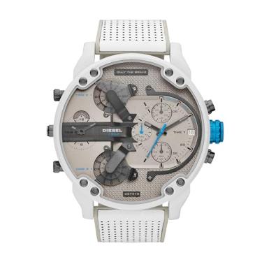 Imagem de Diesel Mr. Daddy 2.0 Relógio masculino cronógrafo de aço inoxidável e couro, cor: branc...