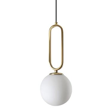 Imagem de Abajur de vidro lustre 12W branco moderno decoração de casa E27 luminárias de suspensão minimalista lâmpada suspensa de ferro luminária aplicável ao teto alto da sala de estar quarto