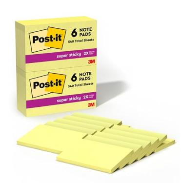 Imagem de Post-it Notas super adesivas, 12 blocos de notas adesivos, 7,6 x 12,7 cm, material escolar, produtos de escritório, notas adesivas para superfícies verticais, monitores, paredes e janelas, amarelo