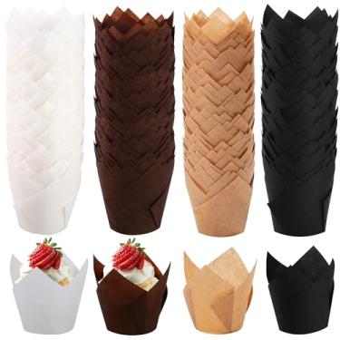 Imagem de Ruisita 150 peças de mini copos para assar tulipas, forros de cupcake, forros de muffin para casamento, aniversário, festas de chá de bebê, natural, branco, marrom, preto