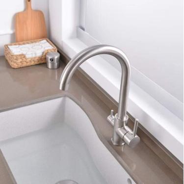 Imagem de Preto/bege/níquel escovado torneiras de cozinha torneiras de água torneiras de cozinha misturador filtro de água potável torneira da pia da cozinha torneira de água, níquel escovado