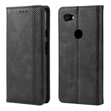 Imagem de Capa para Google Pixel 3A XL, capa flip carteira de couro para Google Pixel 3A XL, capa magnética retrô para celular, capa carteira de telefone com compartimentos para cartões