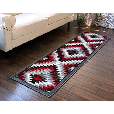 Imagem de Masada Rugs, Stephanie Collection Tapete Sudoeste Nativo Americano Design envelhecido 1106 Vermelho Cinza Branco Preto (6,8 x 1,8 m x 7,8 cm) Corredor