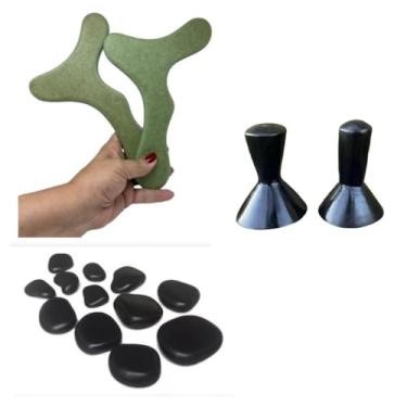 Imagem de Kit 10 Pedras Quentes Vulcânicas para Massagem + 2 Cogumelos Massageadores - Terapia Relaxante e Revitalizante para Corpo e Bem-Estar