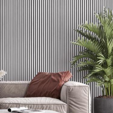 Imagem de Papel de Parede Autocolante Madeira Branca Ripada para Sala Quarto - P