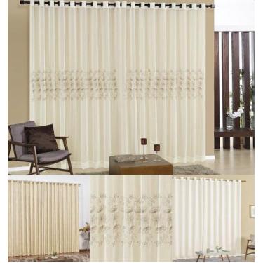 Imagem de cortina para sala em voal bordado com ilhos cromado  curtina moderna p
