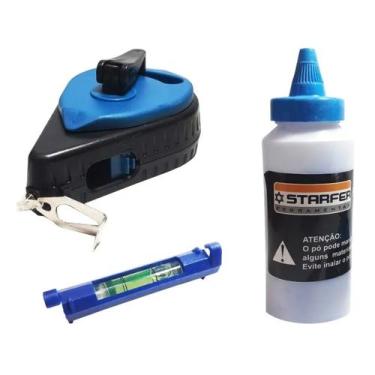 Imagem de Kit Giz de Linha Azul Pedreiro Gesseiro Drywall 3 Peças Carretel 30 me