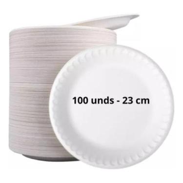 Imagem de 100 Pratos De Isopor Descartável Refeição Churrasco 23cm - bom apetite