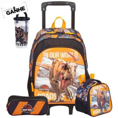 Imagem de Kit Mochila Rodas Jurassic World Estojo Lancheira e Copo - Sestini, Pr