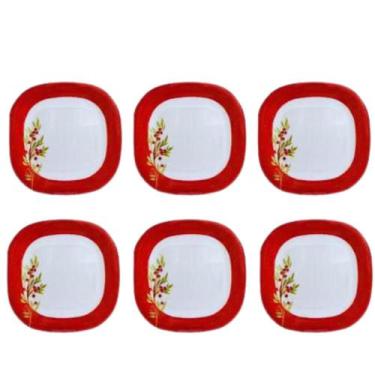 Imagem de Jogo Prato Para Sobremesas Com 6 Peças Natal Azevinho 20,14cm Quadrado