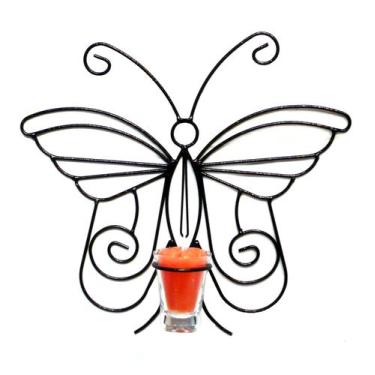 Imagem de Arandela Borboleta Fina 30 cm Porta Vela Laranja Castiçal - Velitas (r