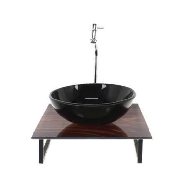 Imagem de Kit Cuba Vidro Redonda 10Mm Tampo Vidro 40Cm X 40Cm Madeira - Cubas E 