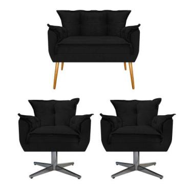 Imagem de Kit Namoradeira e 02 Poltronas Opala Base Giratória de Metal Sala de E
