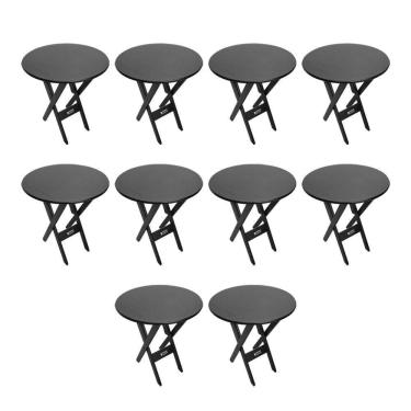 Imagem de Kit 10 Mesas Dobráveis De Madeira Redonda 70cm Preta - Cor: Preto
