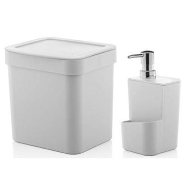 Imagem de Kit Cozinha Trium Dispenser Porta Detergente Bucha + Lixeira 4,7 Litros - Ou - Branco