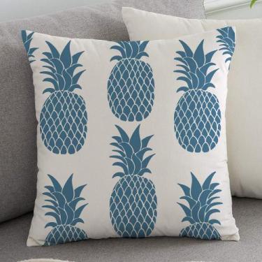 Imagem de Almofada Algodão Estampada Abacaxi 40x40cm Azul - FASTLAR