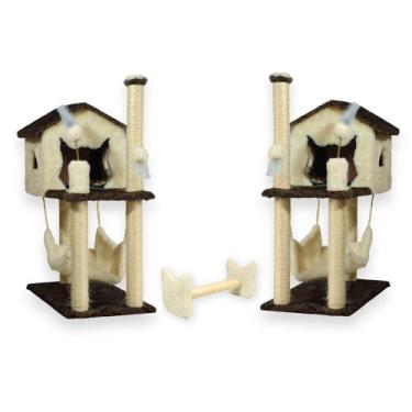 Imagem de Casas Para Gatos Com Dois Andares Rede E Brinquedo Bolinha Poste Sisal