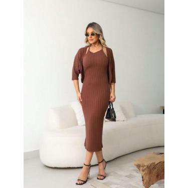 Imagem de Vestido midi malha tricô com cardigan (conjunto) cod2069 - LALOKA, Mar