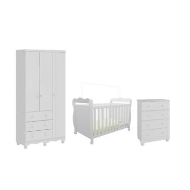 Imagem de Quarto Completo Bebe Moveis Peroba Lisi Junior 03 portas MDF, Branco