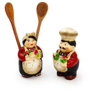 Imagem de Enfeite Porta Talher Cerâmica Casal de Cozinheiro - Maryland Decor, Ve