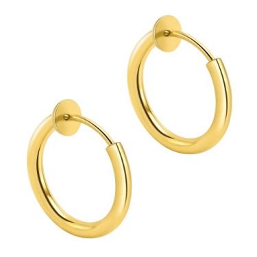 Imagem de brinco de pressão Aço Dourado masculino não precisar furo - KC STORE 