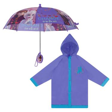 Imagem de Disney Conjunto de roupas de chuva para meninas e crianças, Frozen Elsa e Anna, para idades de 4 a 7 anos, Azul/roxo, Large - Age 6-7