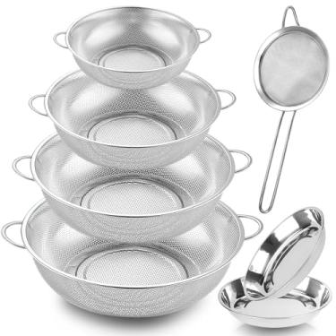 Imagem de Escorredor de aço inoxidável, conjunto de 7 peças de coadores e escorredores, cestas de rede de filtro de malha com alças, 2 placas de aço inoxidável e coador de malha fina para cozinha, alimentos,
