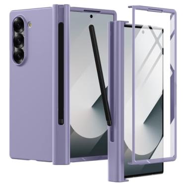 Imagem de YSLBWLE Capa para Samsung Galaxy Z Fold 6 com S Pen [protetor de tela externo embutido] Proteção de dobradiça e proteção de nível militar, carregamento sem fio para celular Z Fold 6 slim, roxo