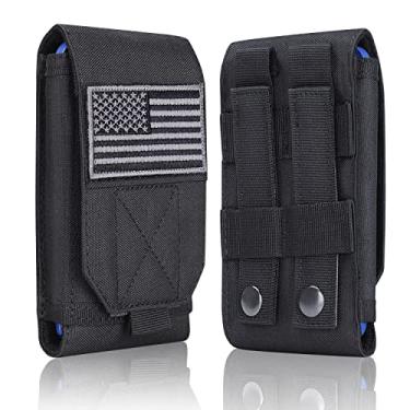 Imagem de Heyqie Capa preta tática Molle para celular, bolsa resistente à prova d'água para iPhone 14 15 16 Pro Max para Samsung S24 S23 Ultra S22 Plus Note 20 A13 menos telefone de 6,7 polegadas com emblema da