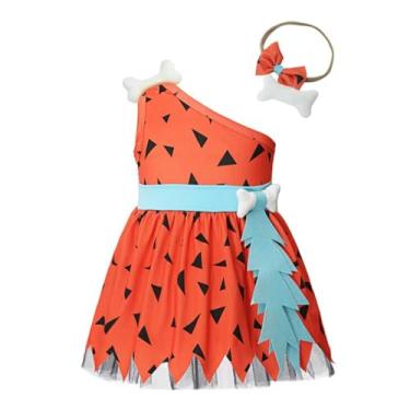 Imagem de Dressy Daisy Toddler Cave Girl Halloween Party Dress Up Stone Age Outfit with Bone Headband Size 3T, Orange
