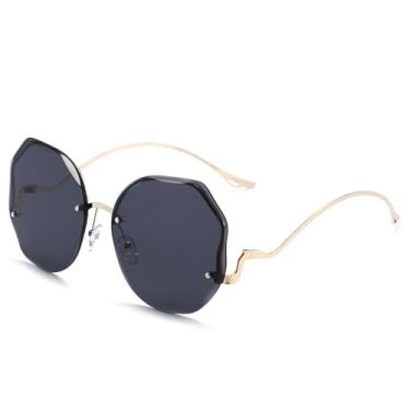 Imagem de HCPIHF Óculos de sol sem aro grandes Vogue Feminino Shades Óculos de sol para decoração Viagem Praia, 794, c9 preto cinza, tamanho único