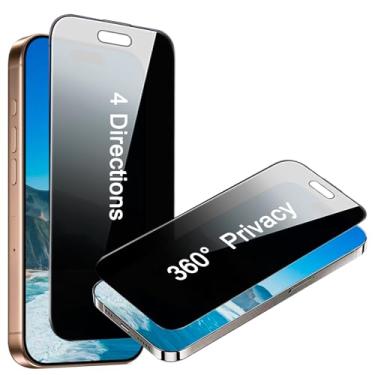 Imagem de SOOPUR Pacote com 2 protetores de tela de privacidade de 360 graus de 4 vias para iPhone 14 Pro Max/iPhone 15 Plus, 4 direções horizontais e verticais em toda a volta filme de vidro temperado
