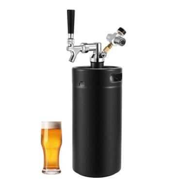 Imagem de Mini Keg Growler de 3,628 g - Mini barril de cerveja para bar doméstico, sistema de torneira portátil de aço inoxidável pressurizado, mini kegerator, dispensador de cerveja de pressão presentes para
