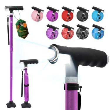 Imagem de BeneCane Bengala de caminhada feminina dobrável para homens com duas luzes de LED, bengala quádrupla com base estável, leve e ajustável