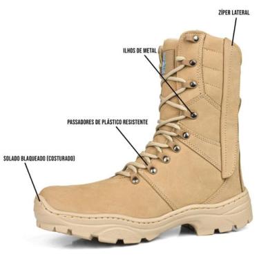 Imagem de Bota Coturno Militar Zíper Couro Desert Tan Palmilha Gel - SBL, Areia,