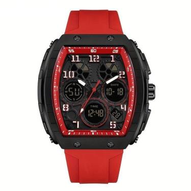 Imagem de Relógio Esportivo à Prova D`água, Dupla Exibição Com Cronômetro E Despertador Vermelho