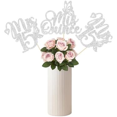 Imagem de Gyufise 12 peças Mis 15 palitos de centro de mesa, decorações de feliz aniversário de 15 anos, glitter dupla face, Hello 15 Fabulous Table Toppers Cheers to 15 anos de idade, aniversário, decorações