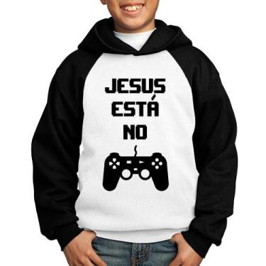 Imagem de Moletom Infantil Jesus está no controle - Foca na Moda, Branco, Preto,