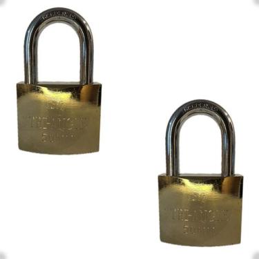 Imagem de 2 Cadeado 50mm Grande Reforçado para portão dourado 3 chaves - sem mar