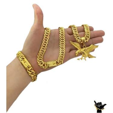 Imagem de Corrente Grumet 13mm + Pulseira + Pingente - Banhado a Ouro - ToJoia18