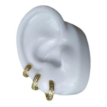 Imagem de Brinco Trio Argola Pedra Zirconia Folheado A Ouro Dourado - De Castro 