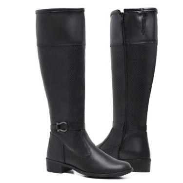 Imagem de Bota Montaria Feminina Conforto Moderna Lisa Zíper Cano Longo Casual -