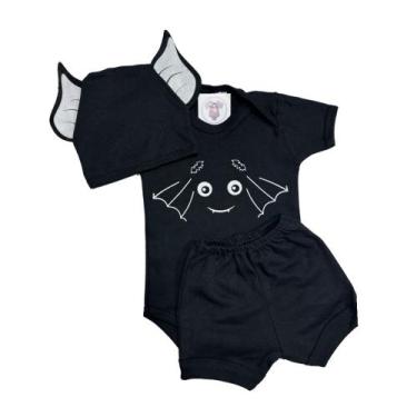 Imagem de Body Bebe Menino - Morcego + Shorts + Touca - Halloween - Temático - R